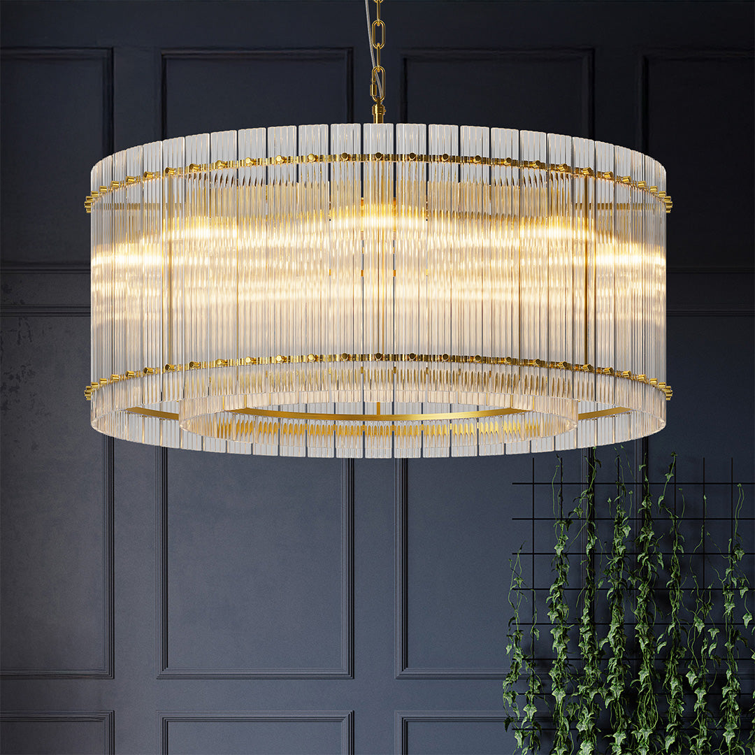 Iron and Glass Chandelier — Black or Copper Finish, 8-Light / 10-Light, 59.1" Adjustable Chain, E12