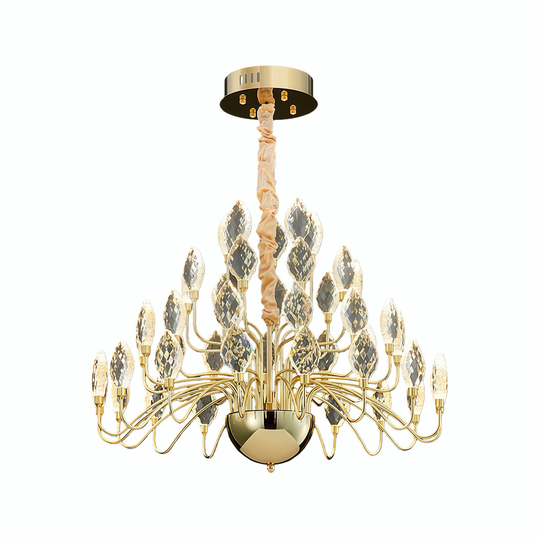 French Art Deco Crystal Chandelier — Gold Iron, LED, 3-Step Dimming, Round or Long, 23.6"–47.2"