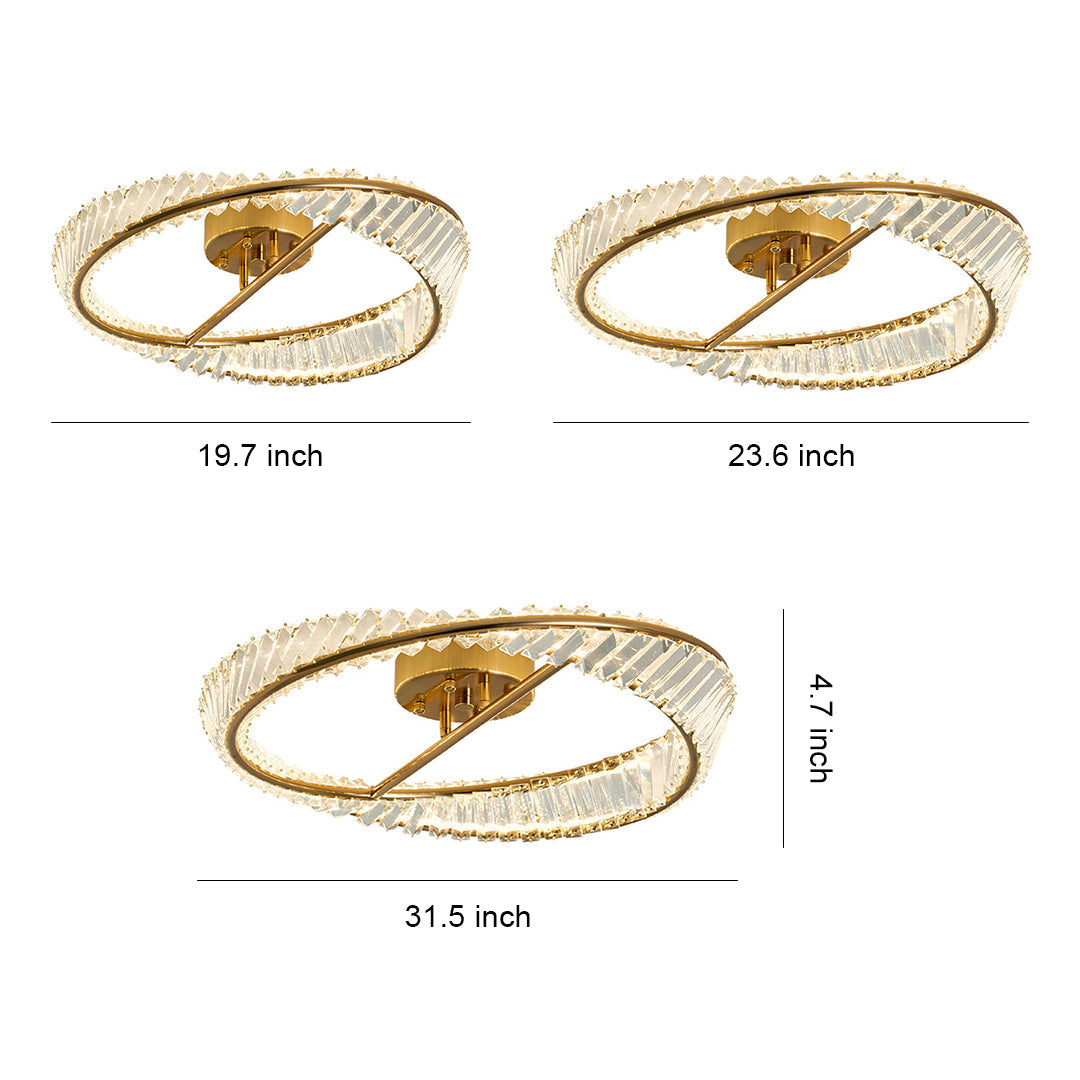 Möbius Ring Flush-Mount Crystal Chandelier — Gold, K9 Crystal, 3-Step Dimming, 54W–90W, 19.7"–31.5"