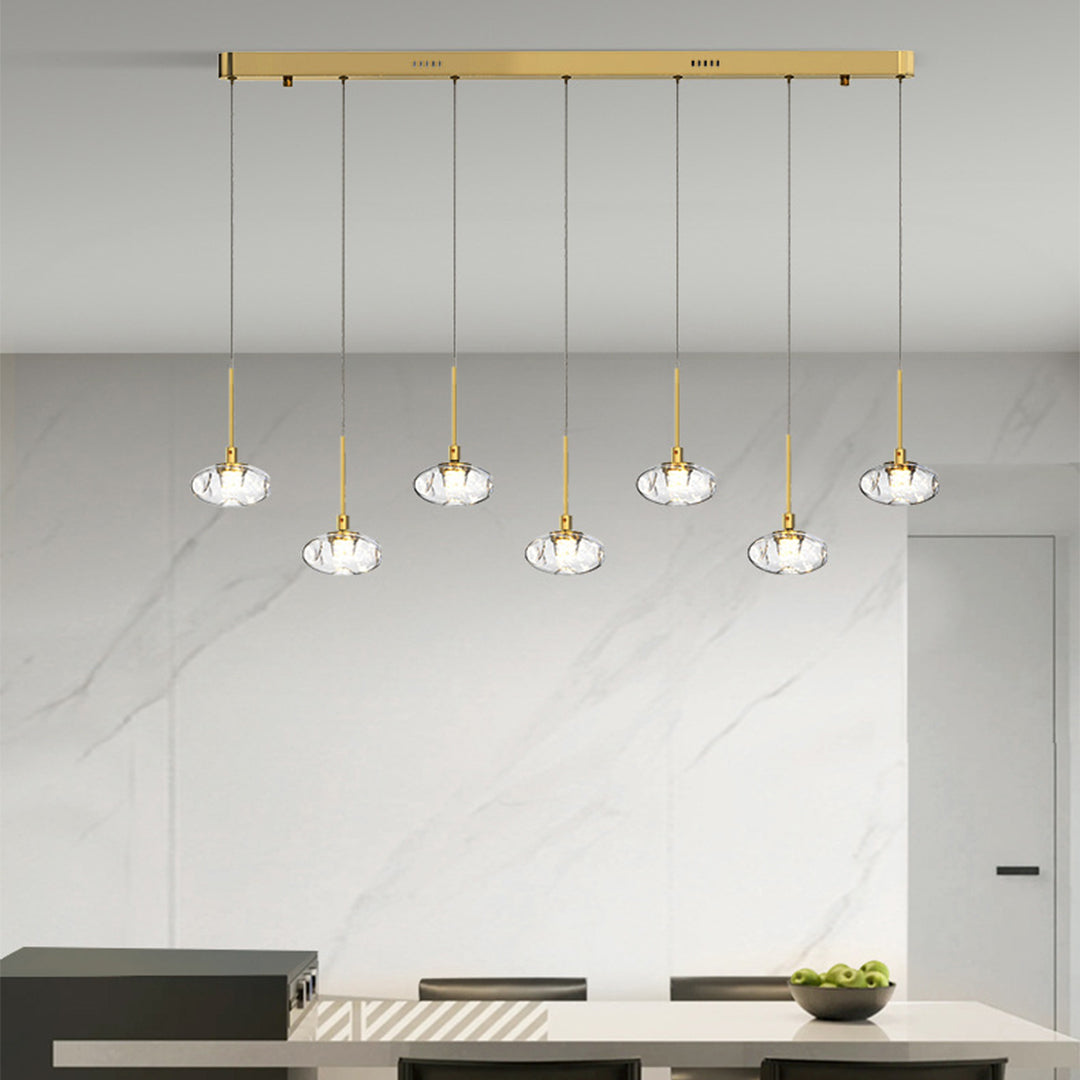 Minimalist Ring Pendant Light — Stainless Steel & Nano Glass, 7-Light, 49W, 3-Step Dimming, Chrome or Gold