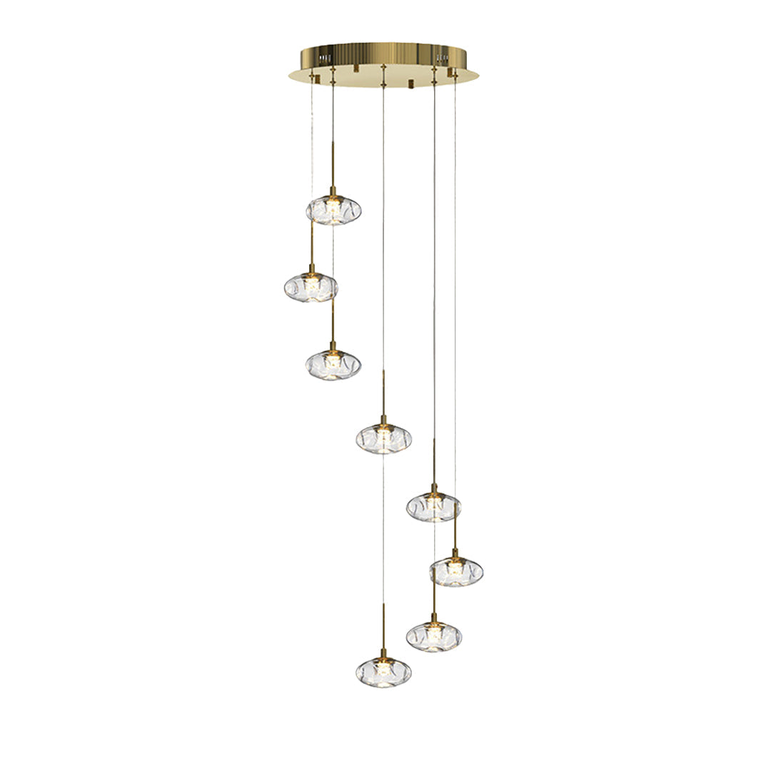 Minimalist Ring Chandelier for High Ceilings — Stainless Steel, Nanoclear Glass, LED, 7/8/12/18-Light, Dimmable, Chrome or Gold