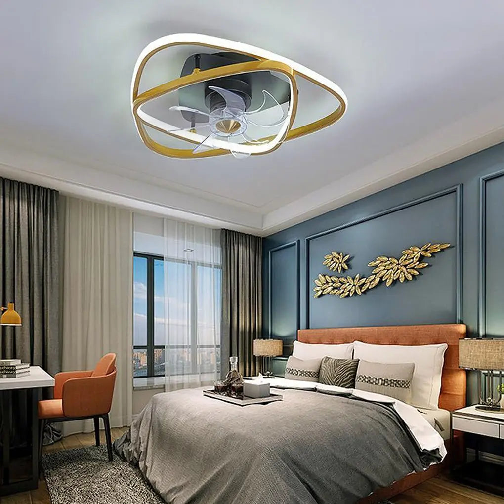 Industrial Gold Flush Mount Ceiling Fans with Remote Control and LED Lighting Luxe