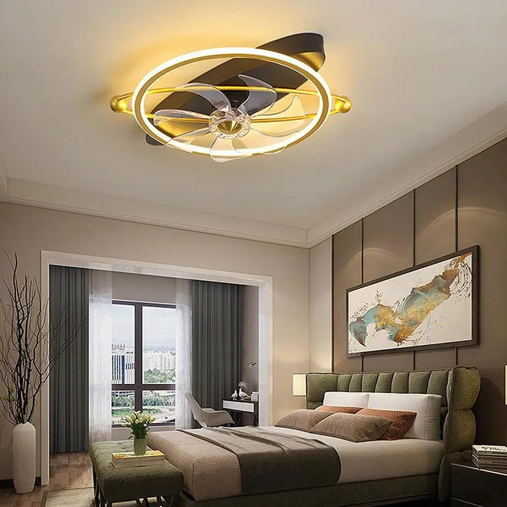 Industrial Gold Flush Mount Ceiling Fans with Remote Control and LED Lighting Luxe