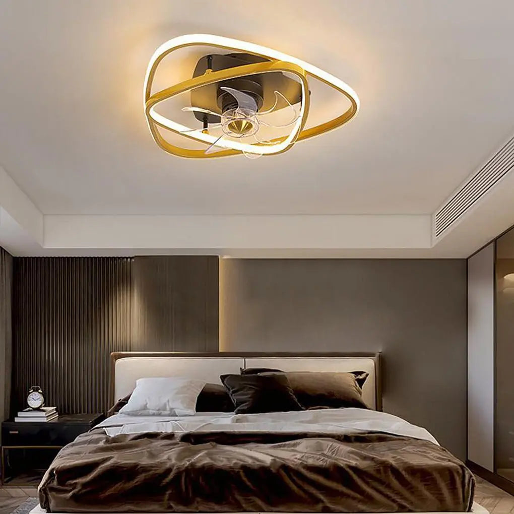 Industrial Gold Flush Mount Ceiling Fans with Remote Control and LED Lighting Luxe