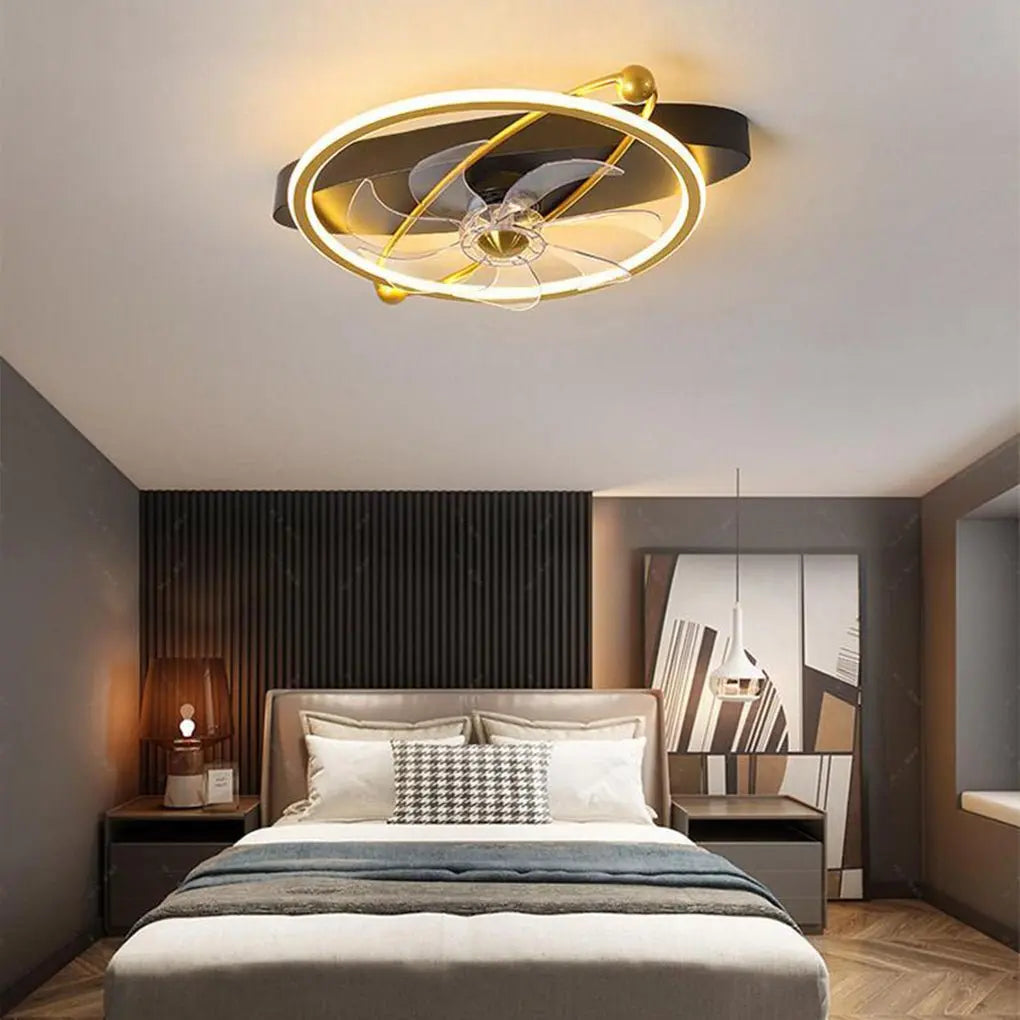 Industrial Gold Flush Mount Ceiling Fans with Remote Control and LED Lighting Luxe