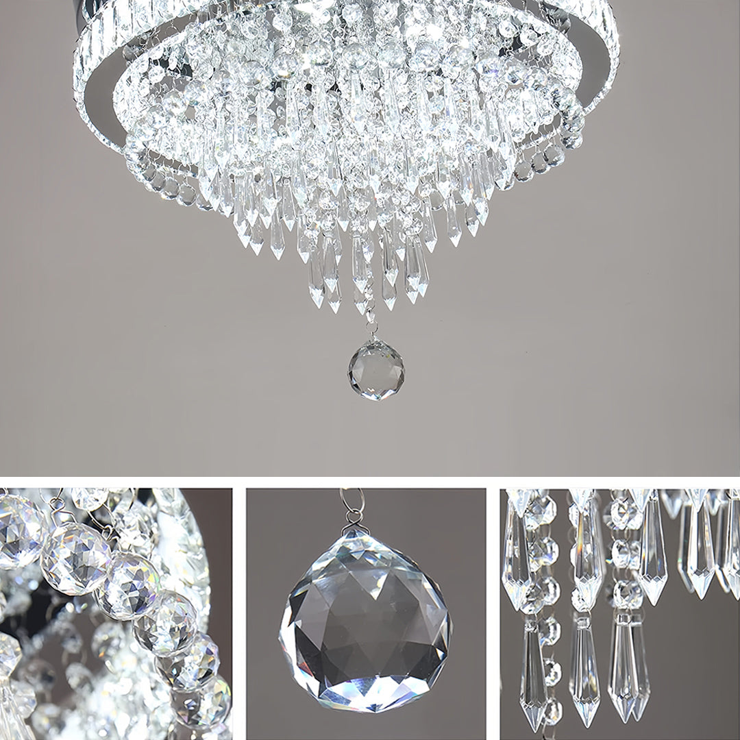 Round Crystal Flush-Mount Chandelier — Gold Stainless Steel, 55W LED, Four-Mode Dimming, 19.69"