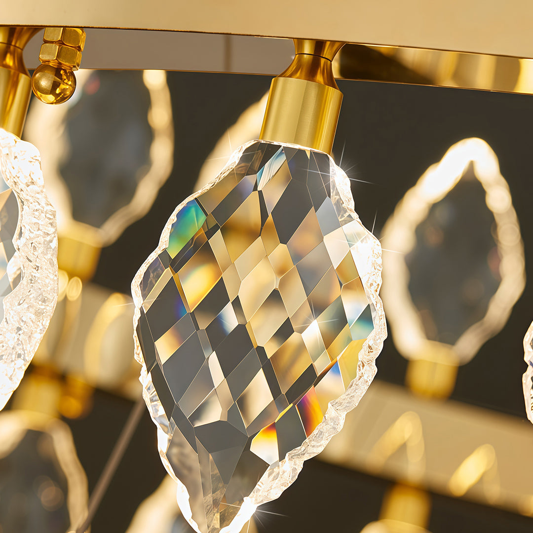 Italian-Style Crystal Ring Chandelier — Gold Iron, Multi-Layer, 3-Step Dimming, 23.6"–55.12"