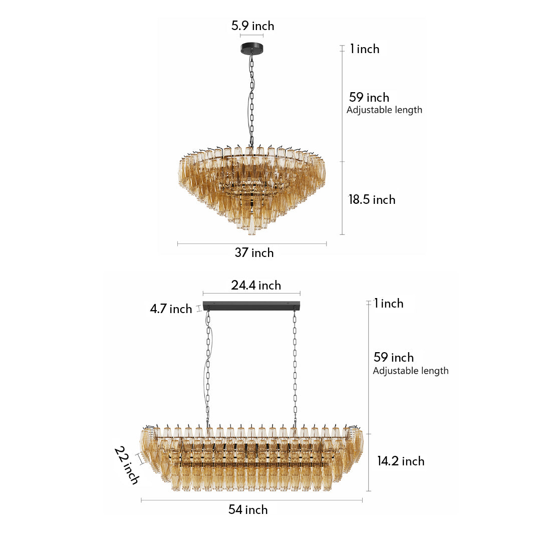 Multi-Head Glass Pendant Chandelier — Iron Frame, Transparent Glass Shades, 8-Light or 10-Light, Black or Copper, E12