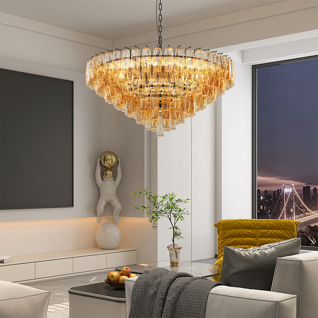 Multi-Head Glass Pendant Chandelier — Iron Frame, Transparent Glass Shades, 8-Light or 10-Light, Black or Copper, E12