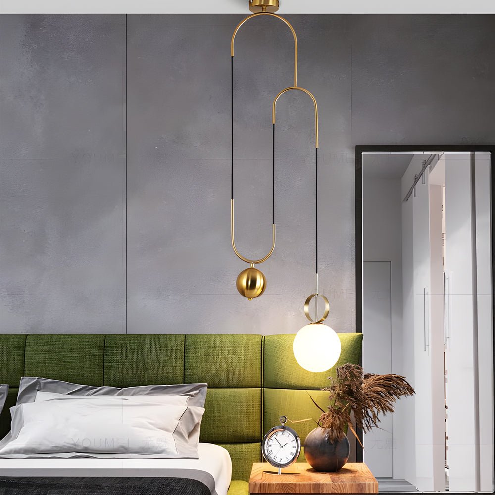 gold hanging pendant light with 1 opal glass globe