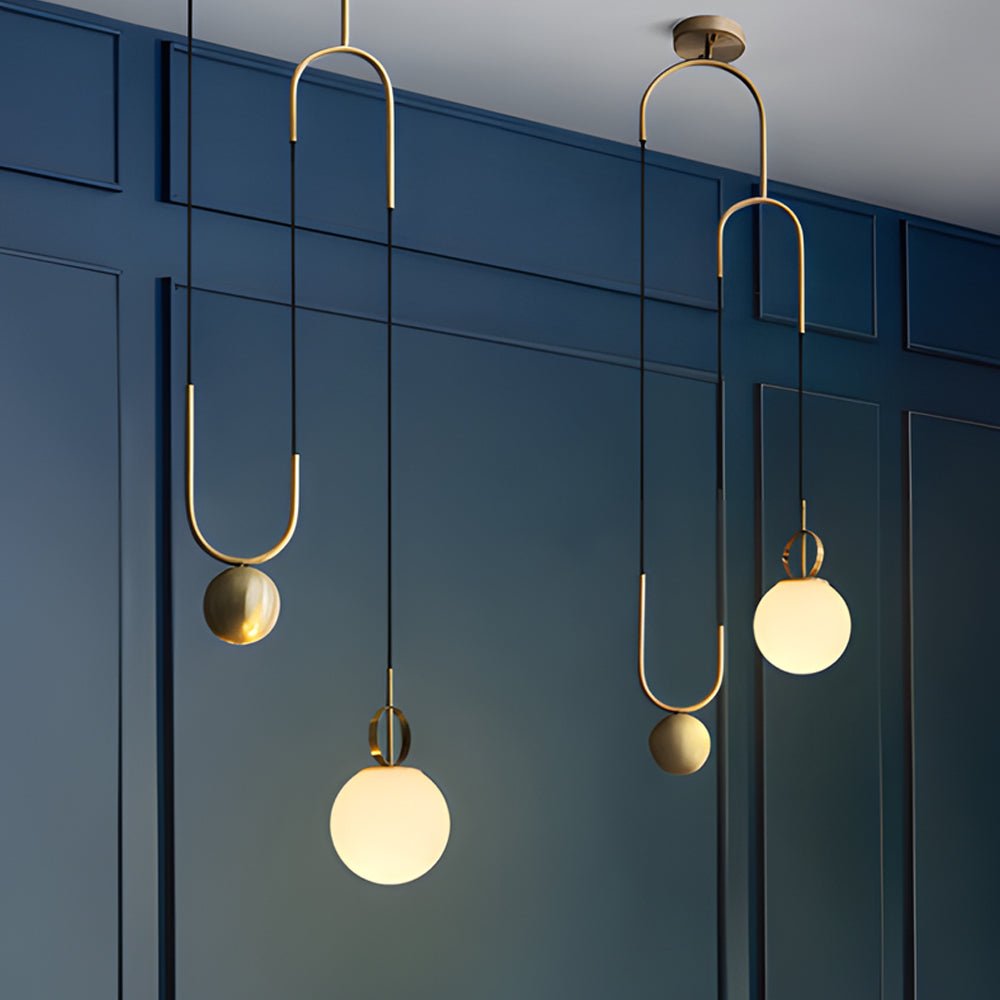 gold hanging pendant light with 1 opal glass globe