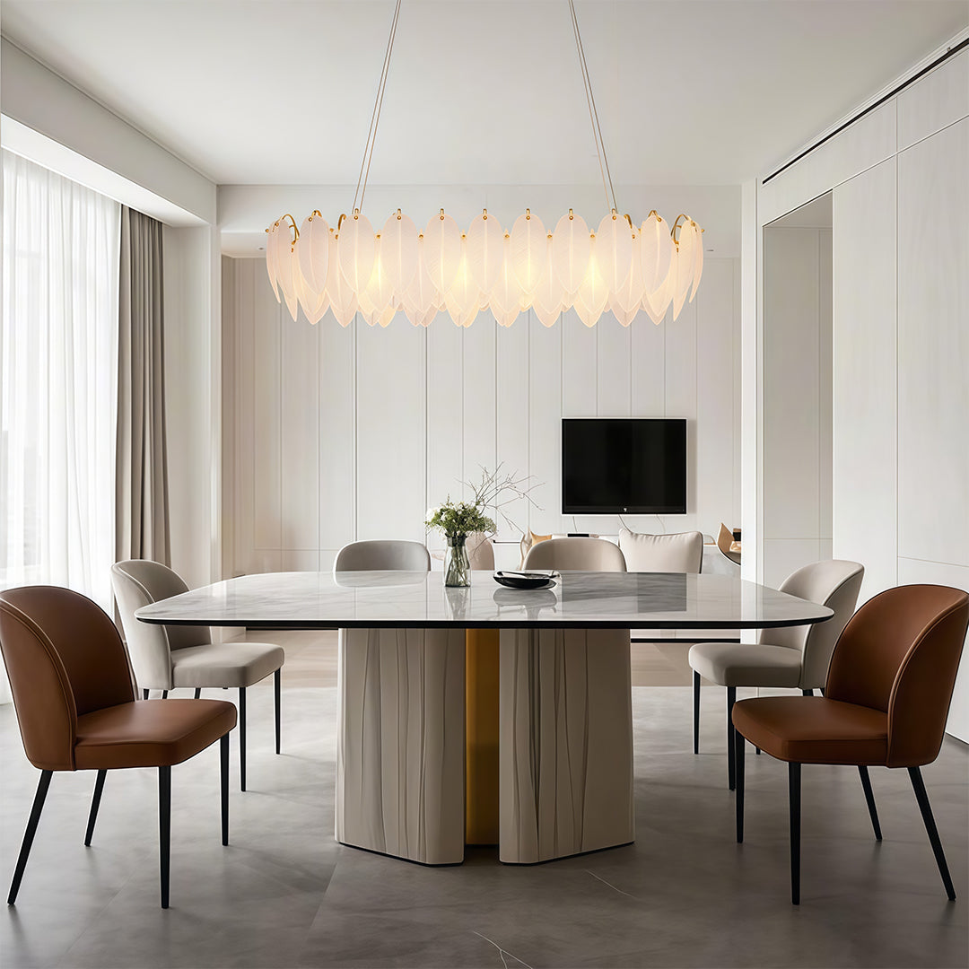 Feather-Glass Modern Chandelier — Copper / Chrome / Black, E14, Adjustable 47.2" Chain, Round or Linear