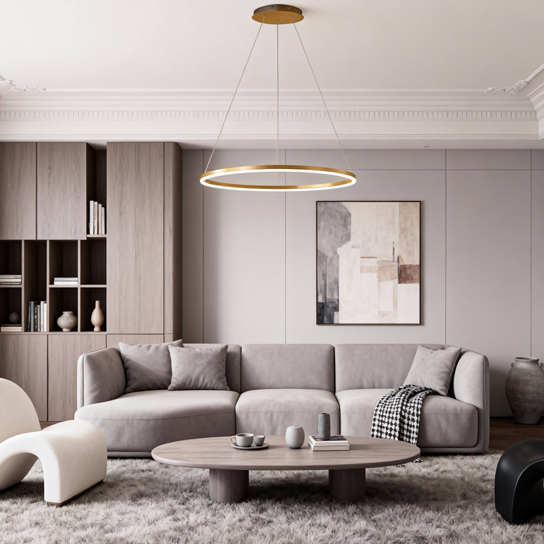 Modern Black LED Ring Chandelier — Aluminum, Acrylic Diffuser, Three-Color Dimmable, 16"/24"/31"