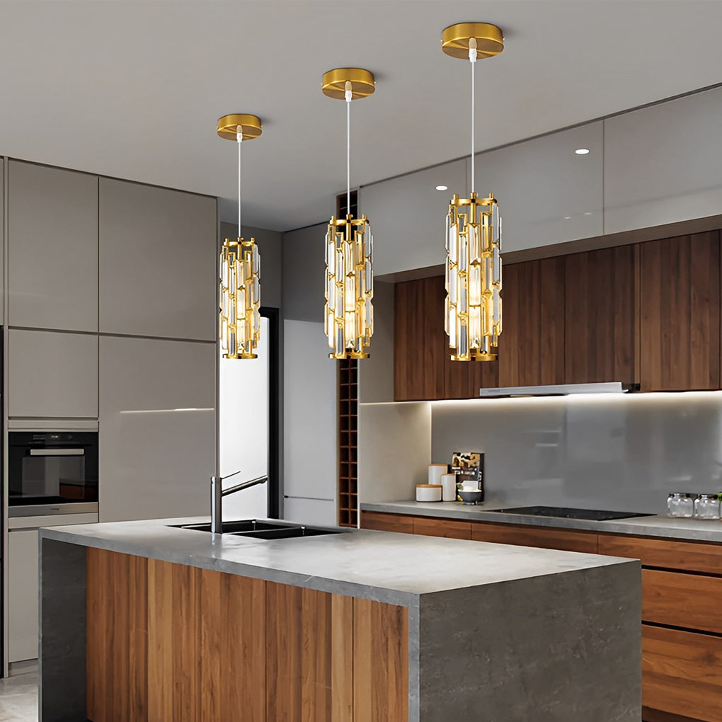 Industrial Mini Crystal Pendant — Iron Frame, Crystal Glass Shade, 1- or 3-Light, E27, Black / Gold / Chrome