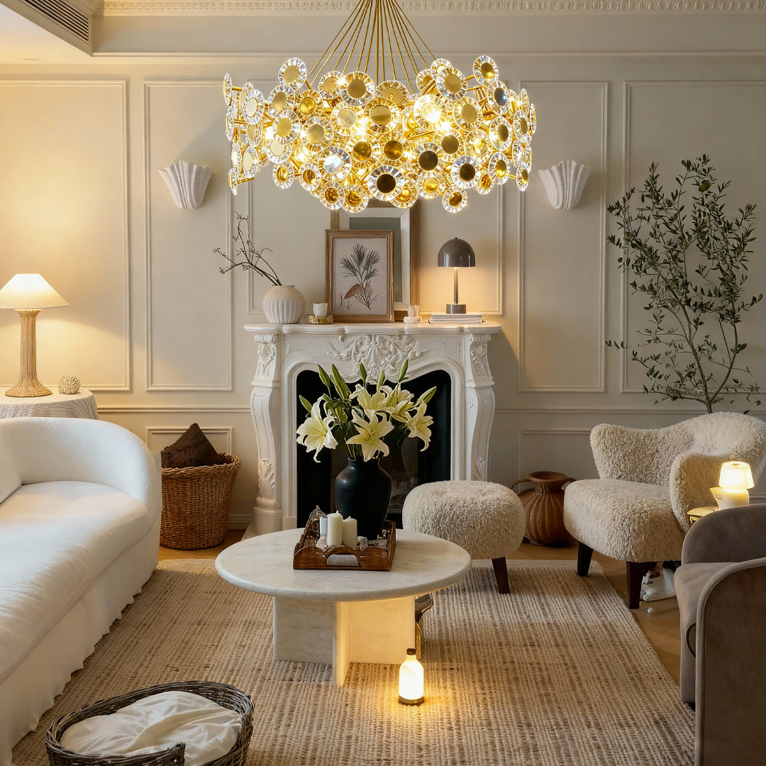 Modern Gold Chandelier — Stainless Steel and Glass, Three-Color Dimming (3000K/4500K/6000K), 39.4" Chain, 3 Sizes