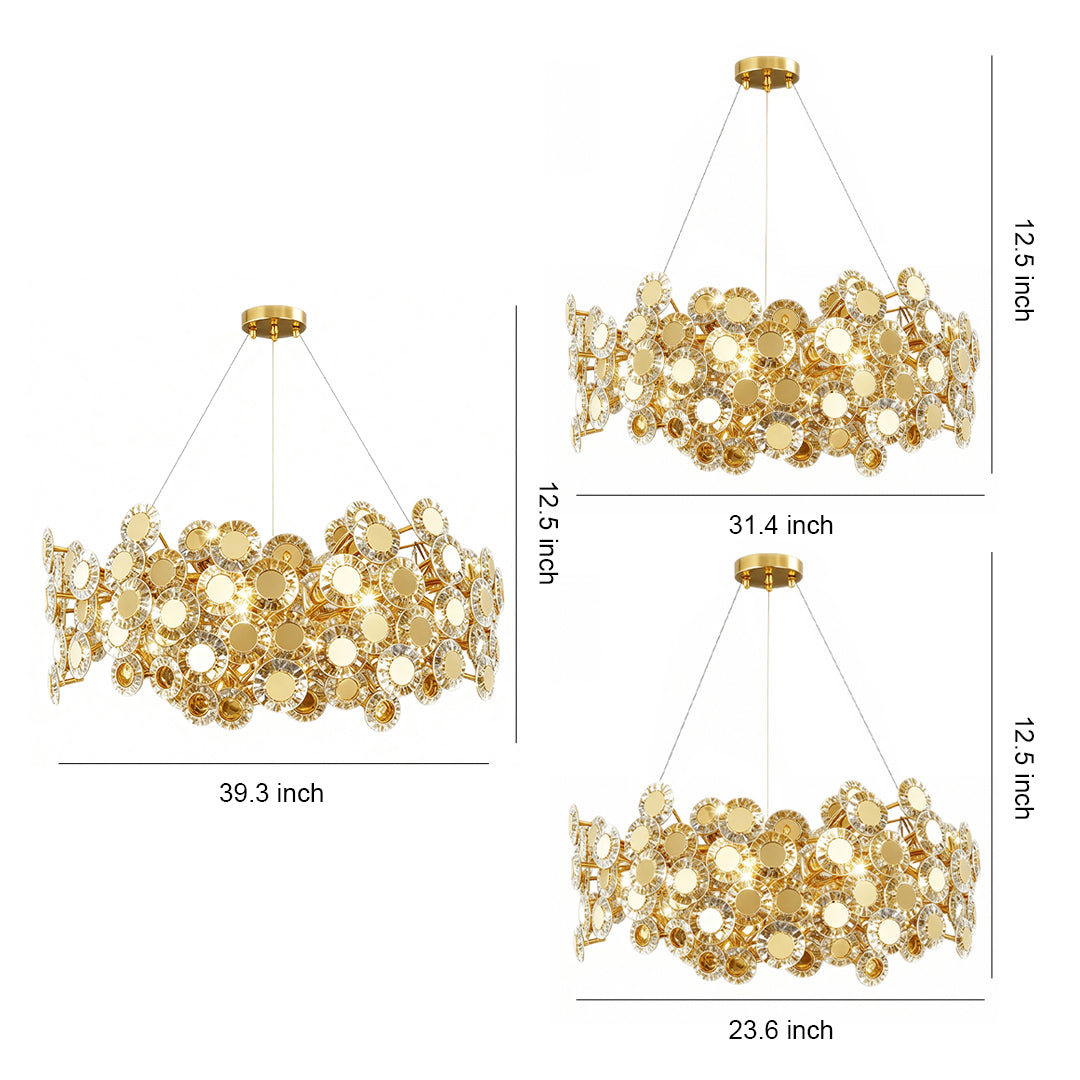 Modern Gold Chandelier — Stainless Steel and Glass, Three-Color Dimming (3000K/4500K/6000K), 39.4" Chain, 3 Sizes