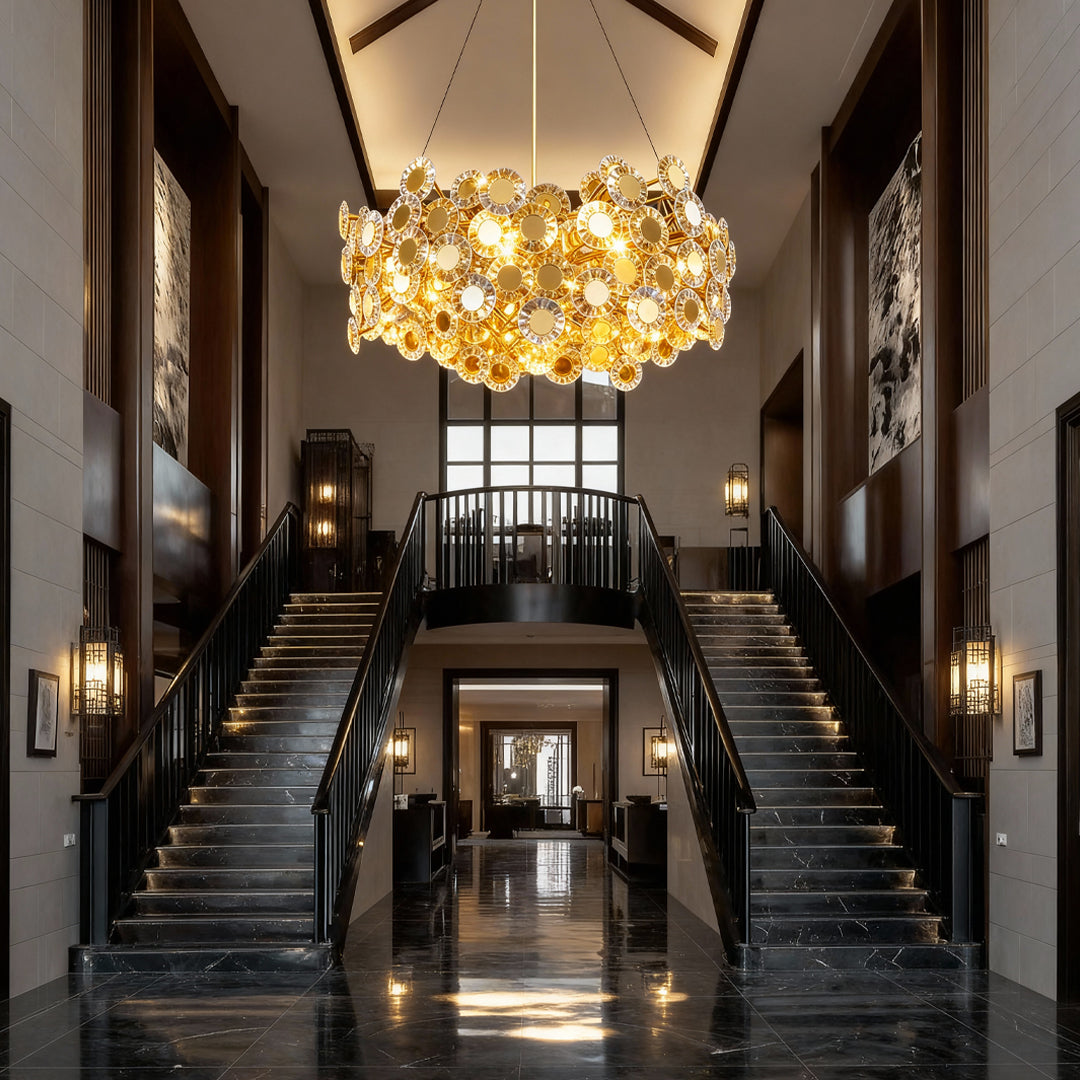 Modern Gold Chandelier — Stainless Steel and Glass, Three-Color Dimming (3000K/4500K/6000K), 39.4" Chain, 3 Sizes