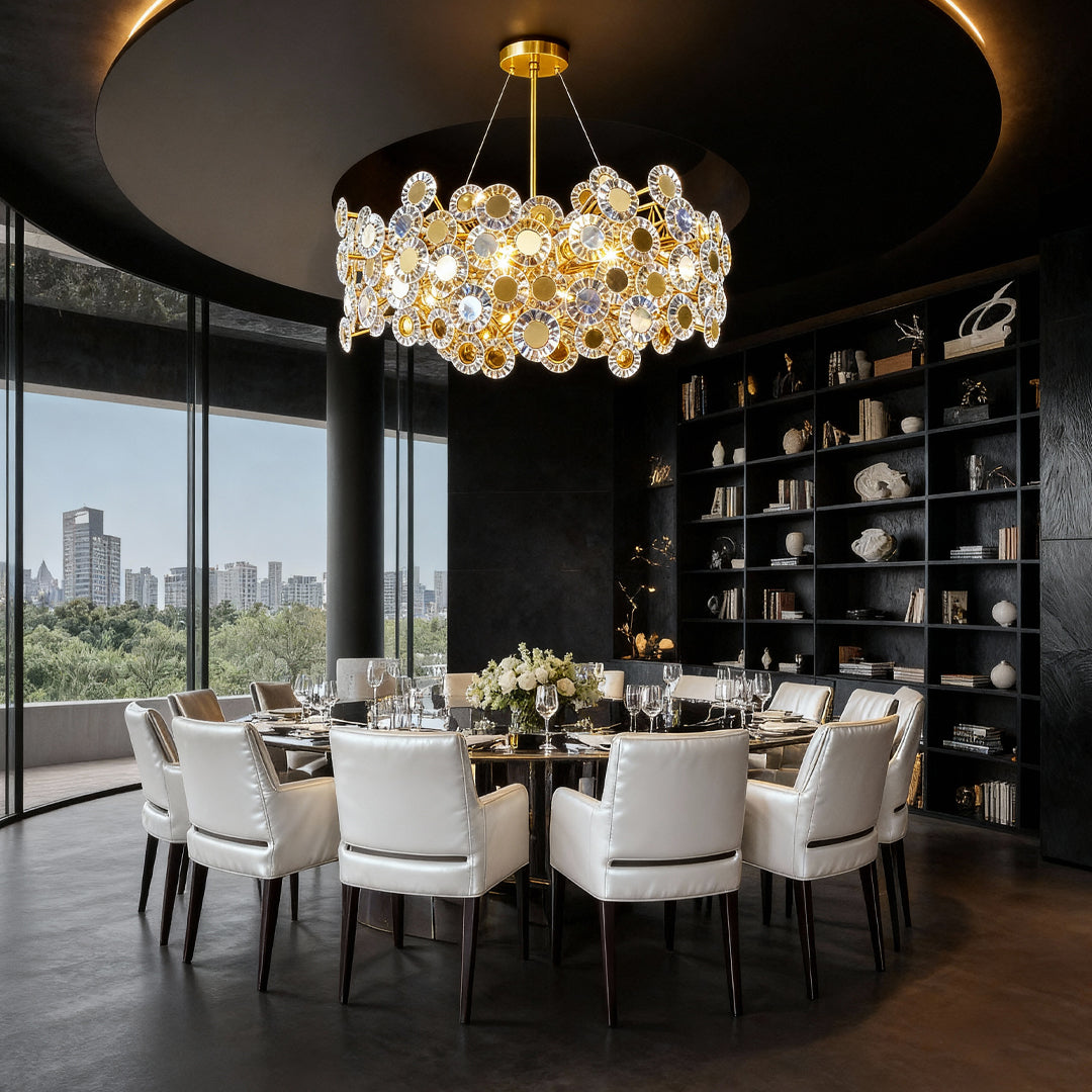 Modern Gold Chandelier — Stainless Steel and Glass, Three-Color Dimming (3000K/4500K/6000K), 39.4" Chain, 3 Sizes