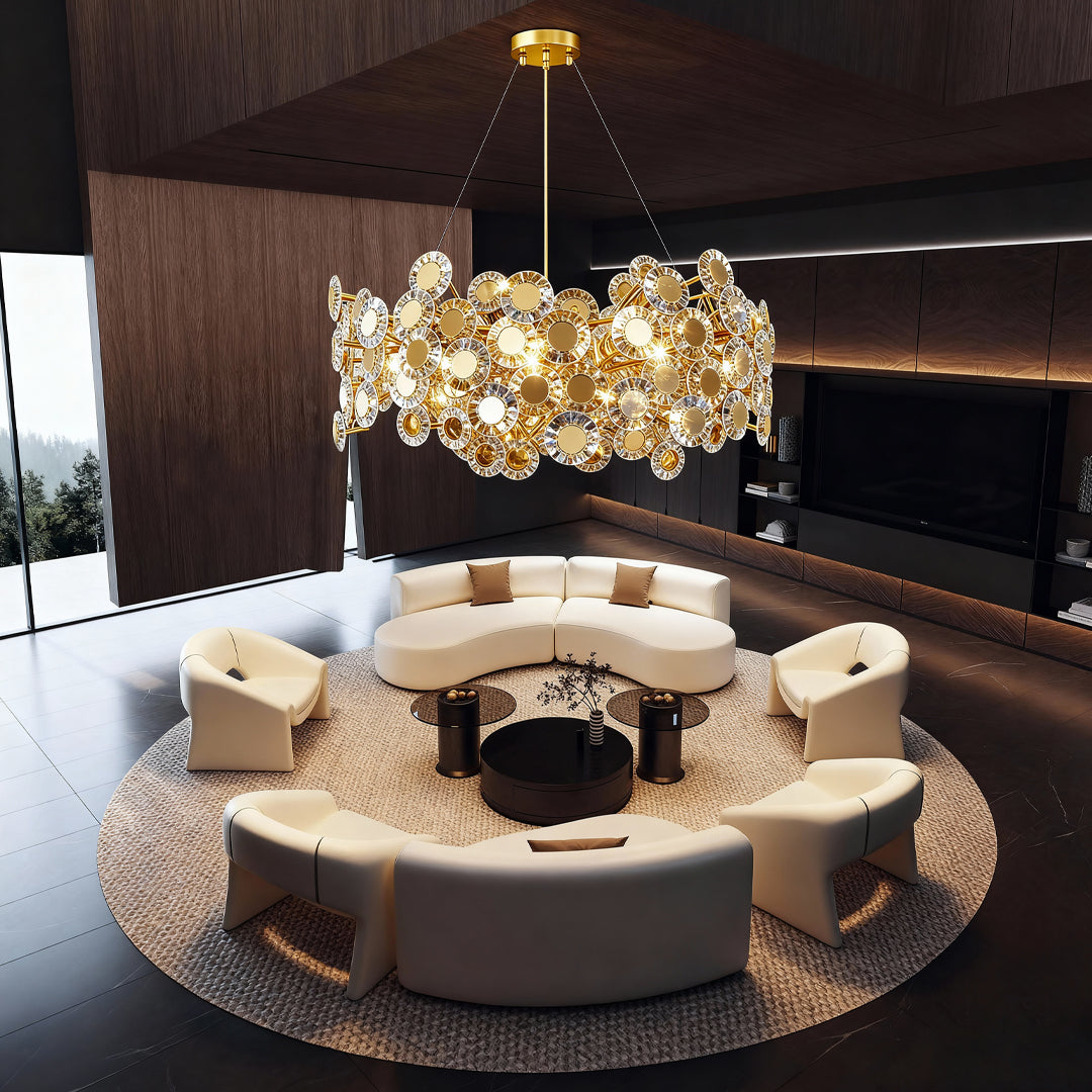 Modern Gold Chandelier — Stainless Steel and Glass, Three-Color Dimming (3000K/4500K/6000K), 39.4" Chain, 3 Sizes