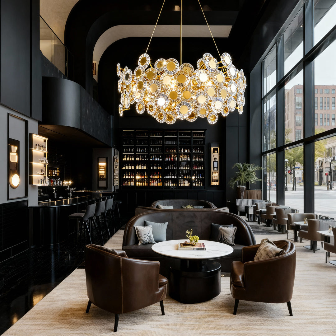 Modern Gold Chandelier — Stainless Steel and Glass, Three-Color Dimming (3000K/4500K/6000K), 39.4" Chain, 3 Sizes