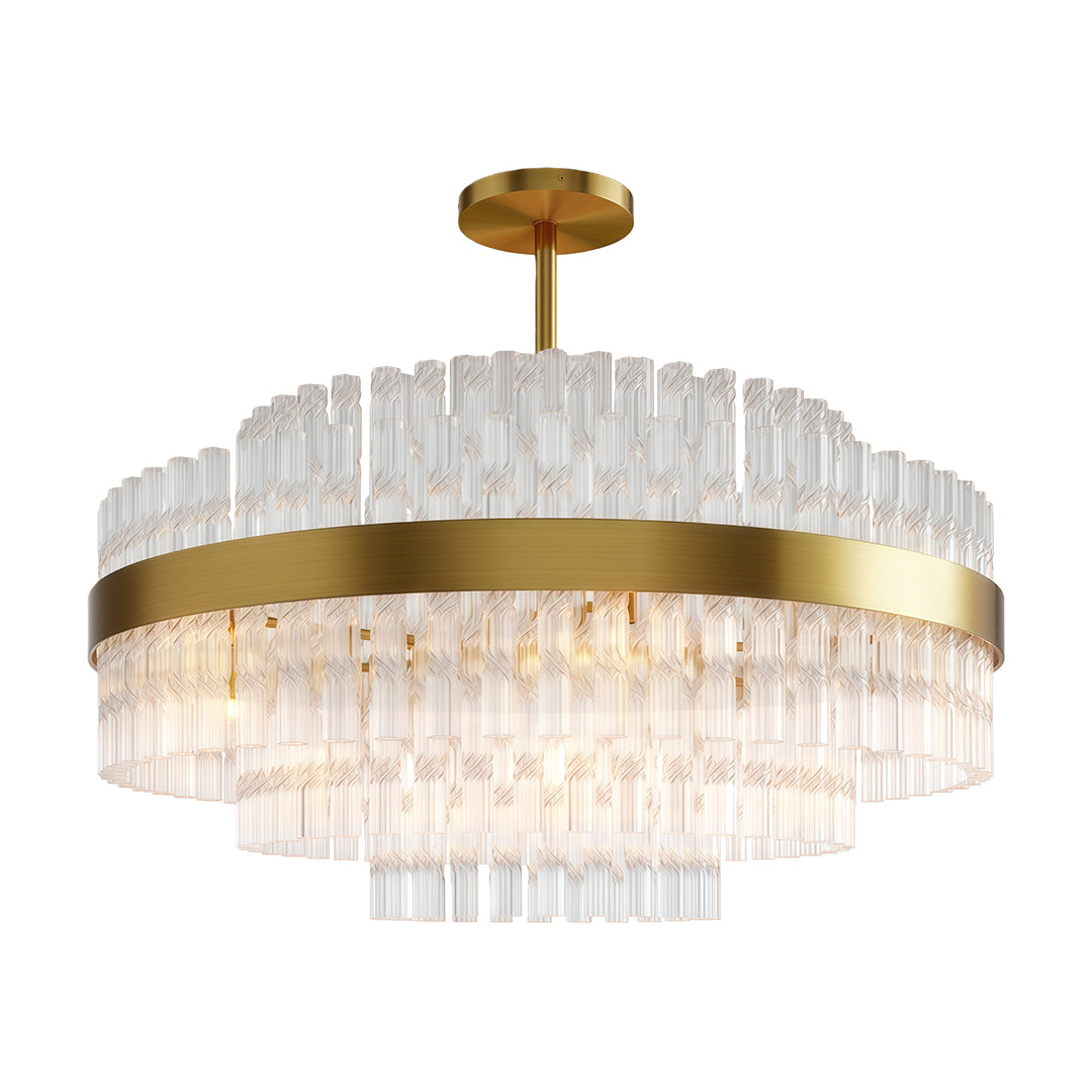 Industrial Modern Chandelier — Solid Brass, Transparent Glass, G9, Multiple Sizes