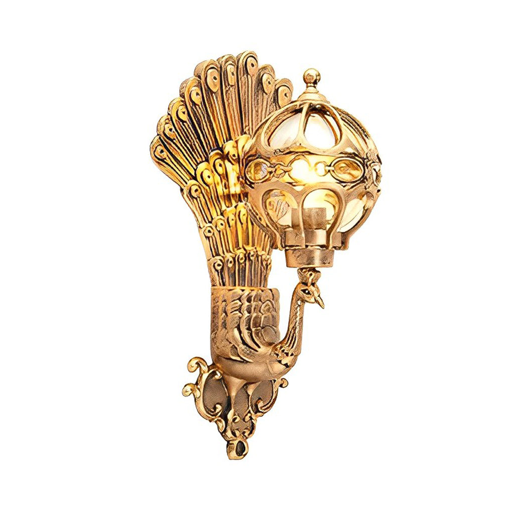 Peacock Outdoor Wall Sconce — Die-Cast Aluminum with Glass Shade, E27, IP55, 3000K, 1-Light