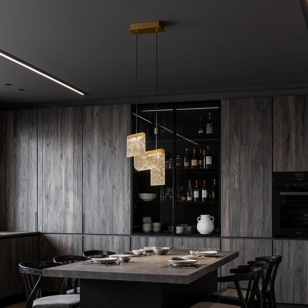 Minimalist Gold Multi-Light Pendant — Amber Glass, 9W LED Warm White, Adjustable Chain