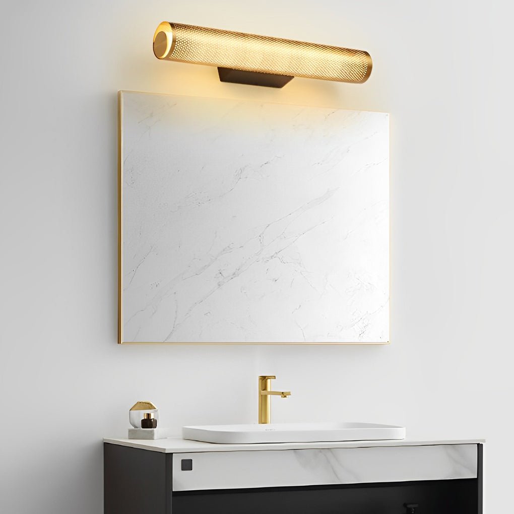 Perforated Mesh Cylindrical Vanity Light Bar — Gold, Hardwired LED, 3000K, 15.7" x 2.4"