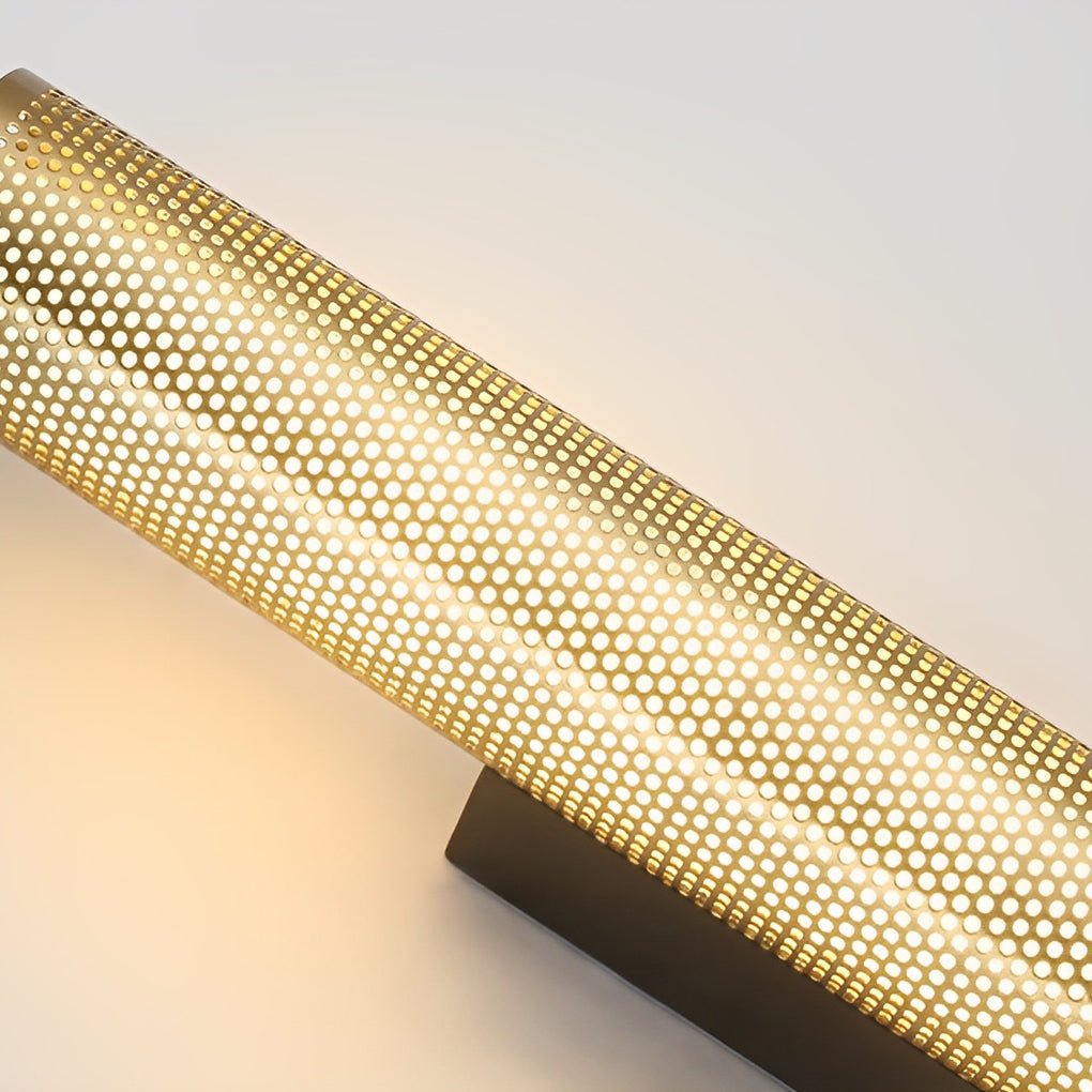 Perforated Mesh Cylindrical Vanity Light Bar — Gold, Hardwired LED, 3000K, 15.7" x 2.4"