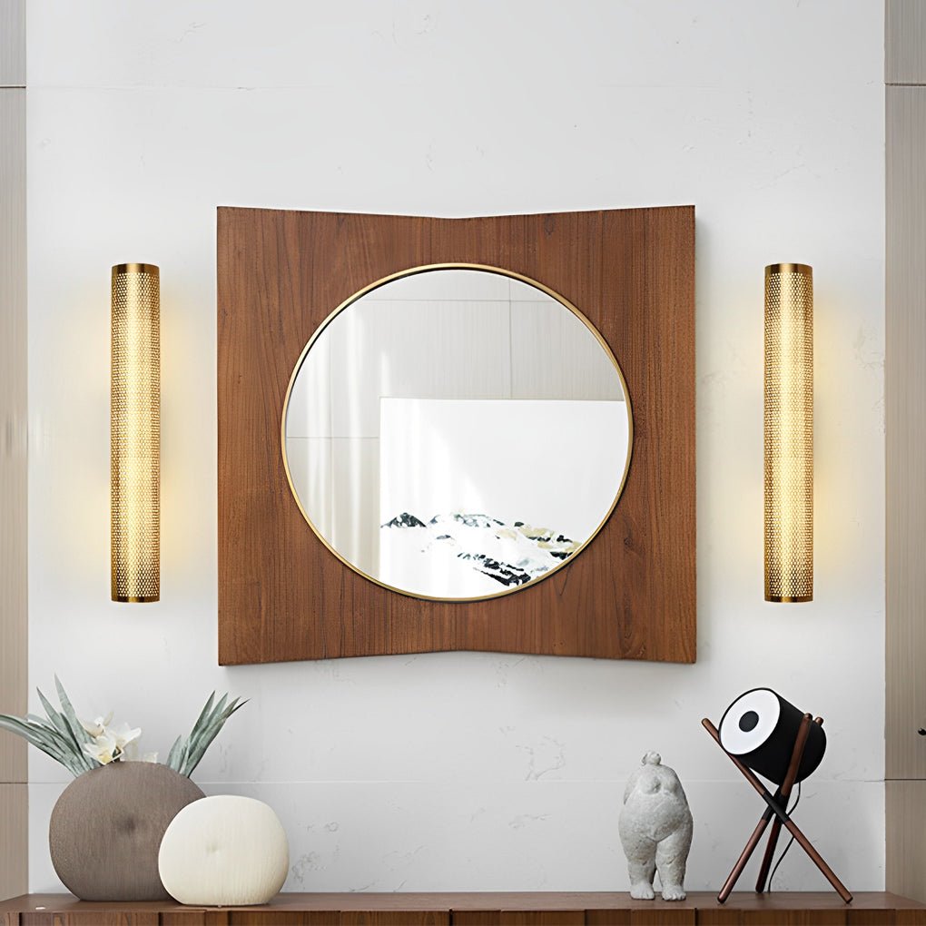 Perforated Mesh Cylindrical Vanity Light Bar — Gold, Hardwired LED, 3000K, 15.7" x 2.4"