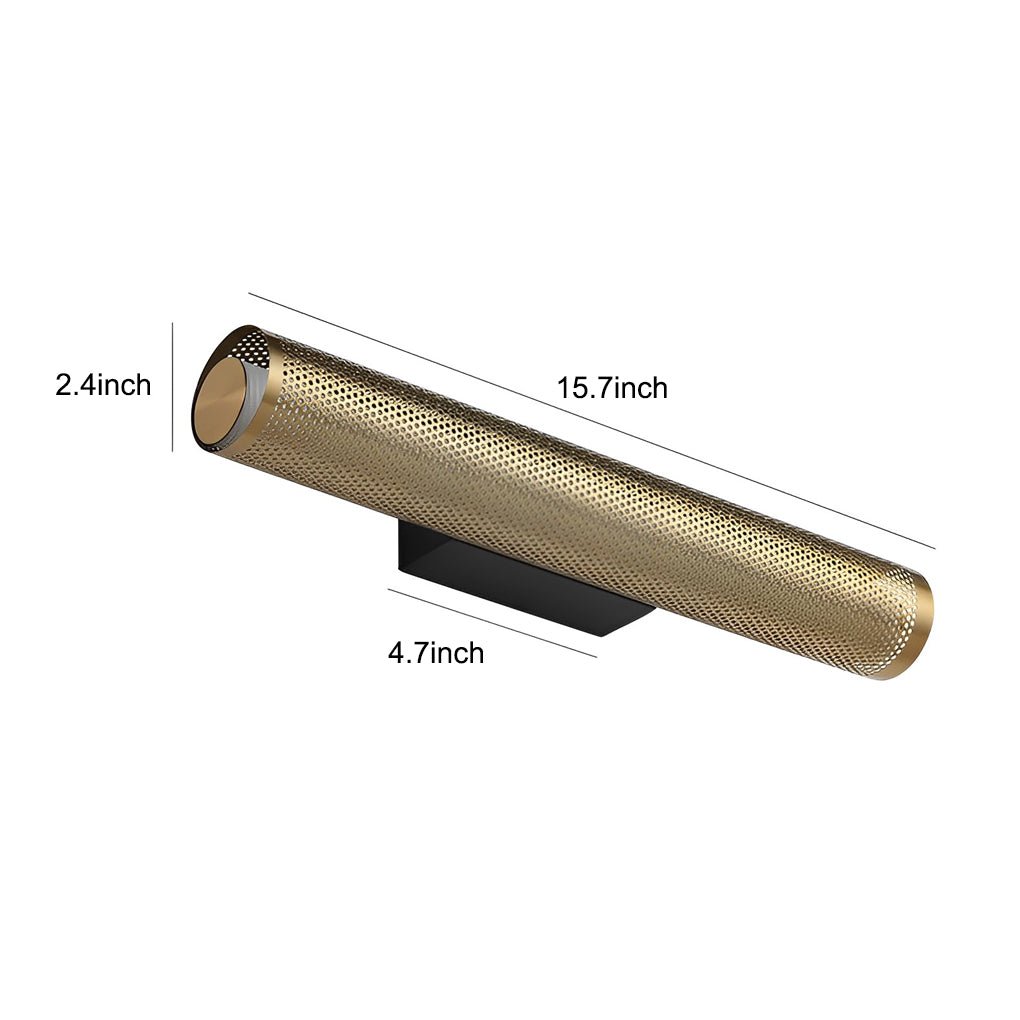 Perforated Mesh Cylindrical Vanity Light Bar — Gold, Hardwired LED, 3000K, 15.7" x 2.4"