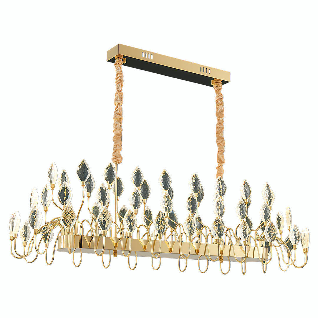 French Art Deco Crystal Chandelier — Gold Iron, LED, 3-Step Dimming, Round or Long, 23.6"–47.2"