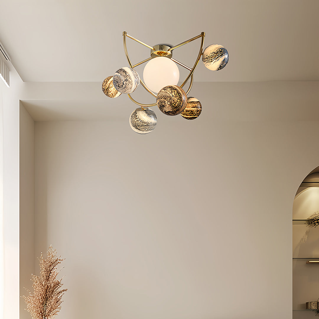 Planet Art LED Semi-Flush Mount — Gold, 7-Light G9, 3000K Warm White, 31.5" Wide