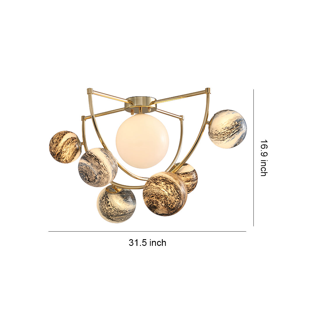 Planet Art LED Semi-Flush Mount — Gold, 7-Light G9, 3000K Warm White, 31.5" Wide
