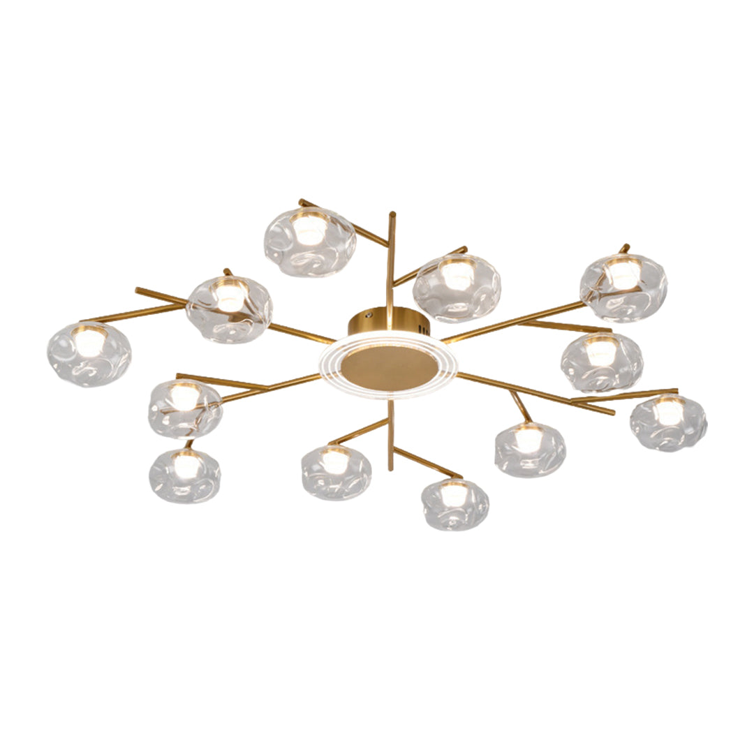 Branching Round Semi-Flush Mount — Wrought Iron and Glass, 8-Light 63W or 12-Light 91W, Three-Color Dimming, Ra≥97