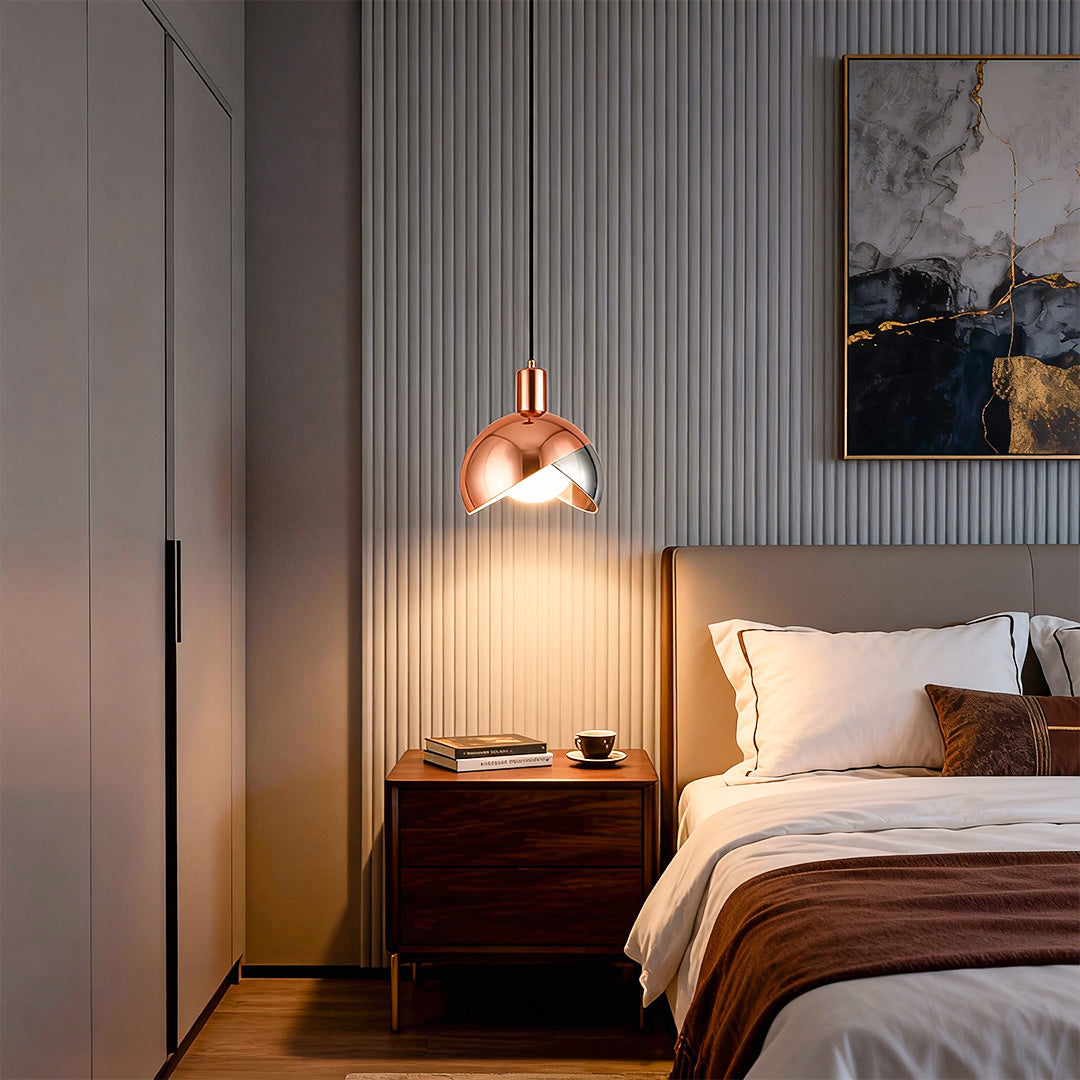 Industrial Sphere Pendant Light — Dome Glass, Gold or Rose Gold, 1-Light, E26/E27, 5W, 39" Adjustable Chain