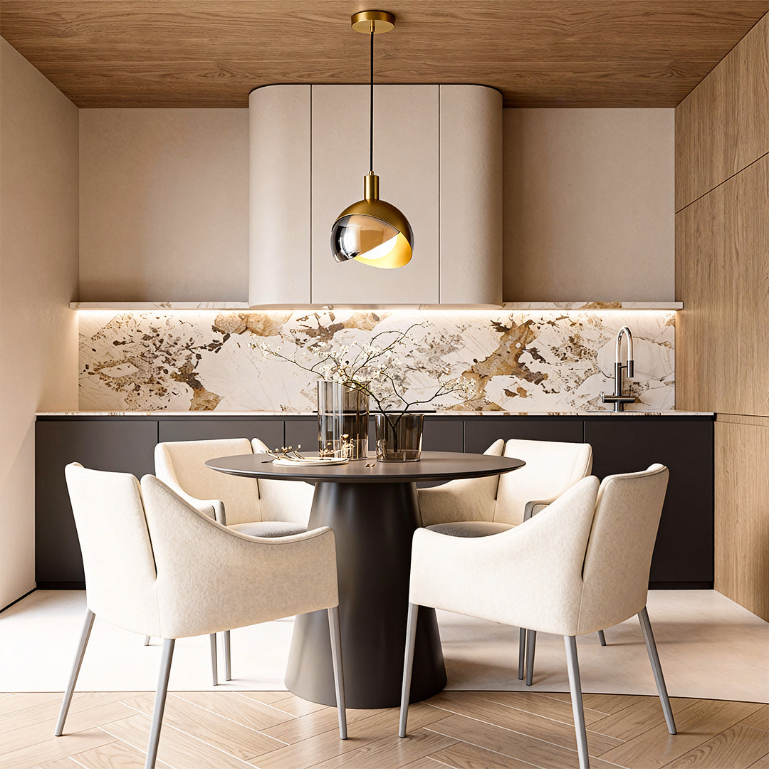 Industrial Sphere Pendant Light — Dome Glass, Gold or Rose Gold, 1-Light, E26/E27, 5W, 39" Adjustable Chain