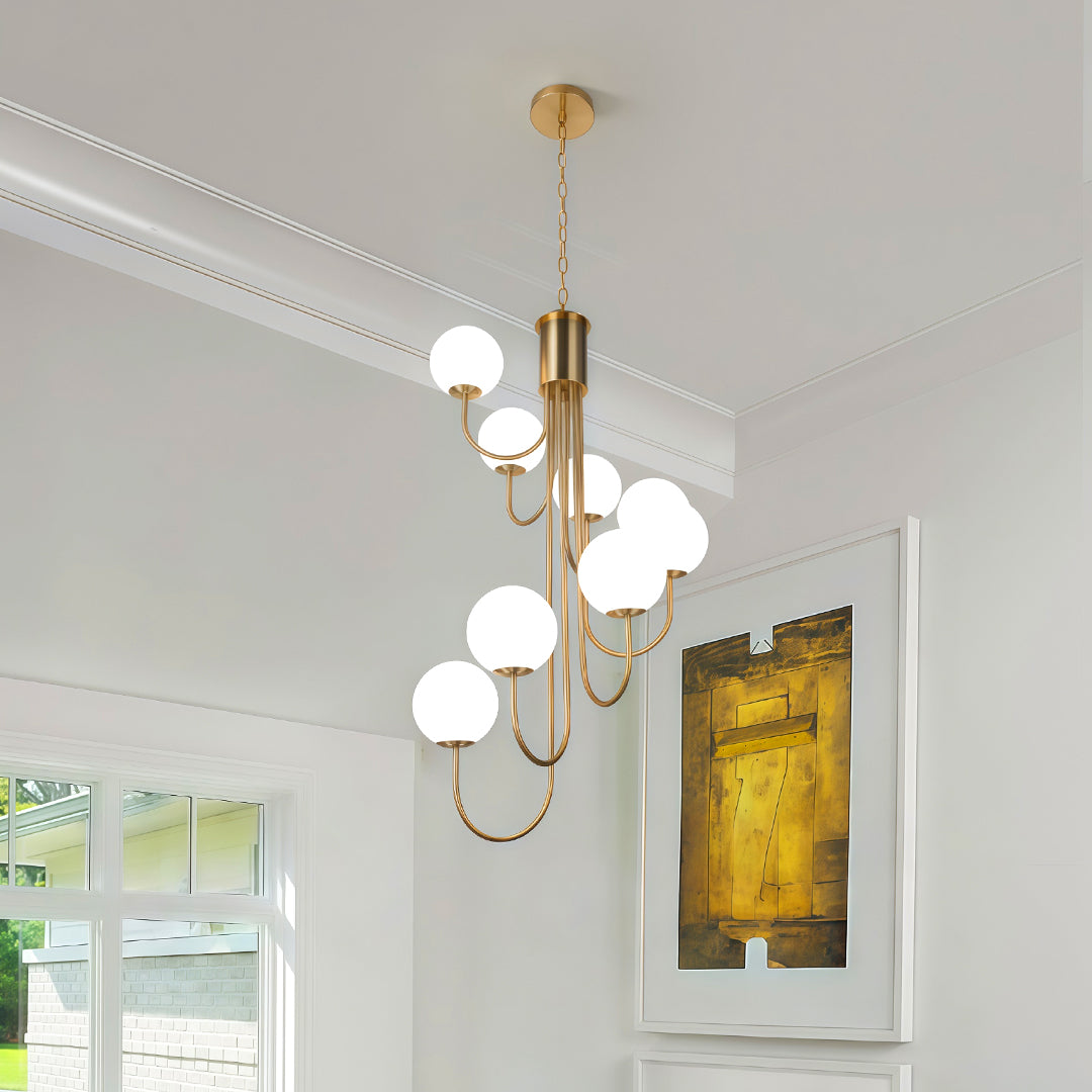 Spiral Globe Chandelier — Wrought Iron and Glass, 8- or 12-Light, Gold or Black, 3-Step Dimming, E14