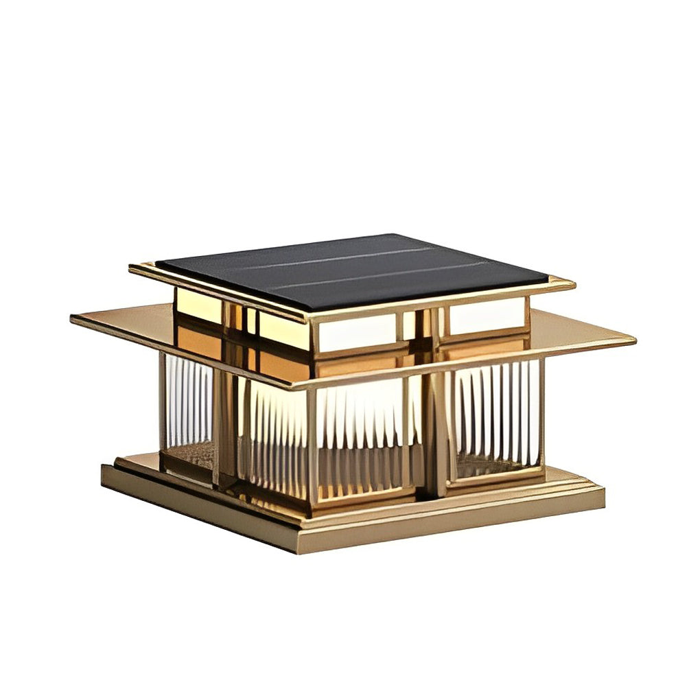 Modern Square Outdoor Pillar Light — Stainless Steel & Copper, LED 3000K, IP65, Brass or Black, Solar or Hardwired