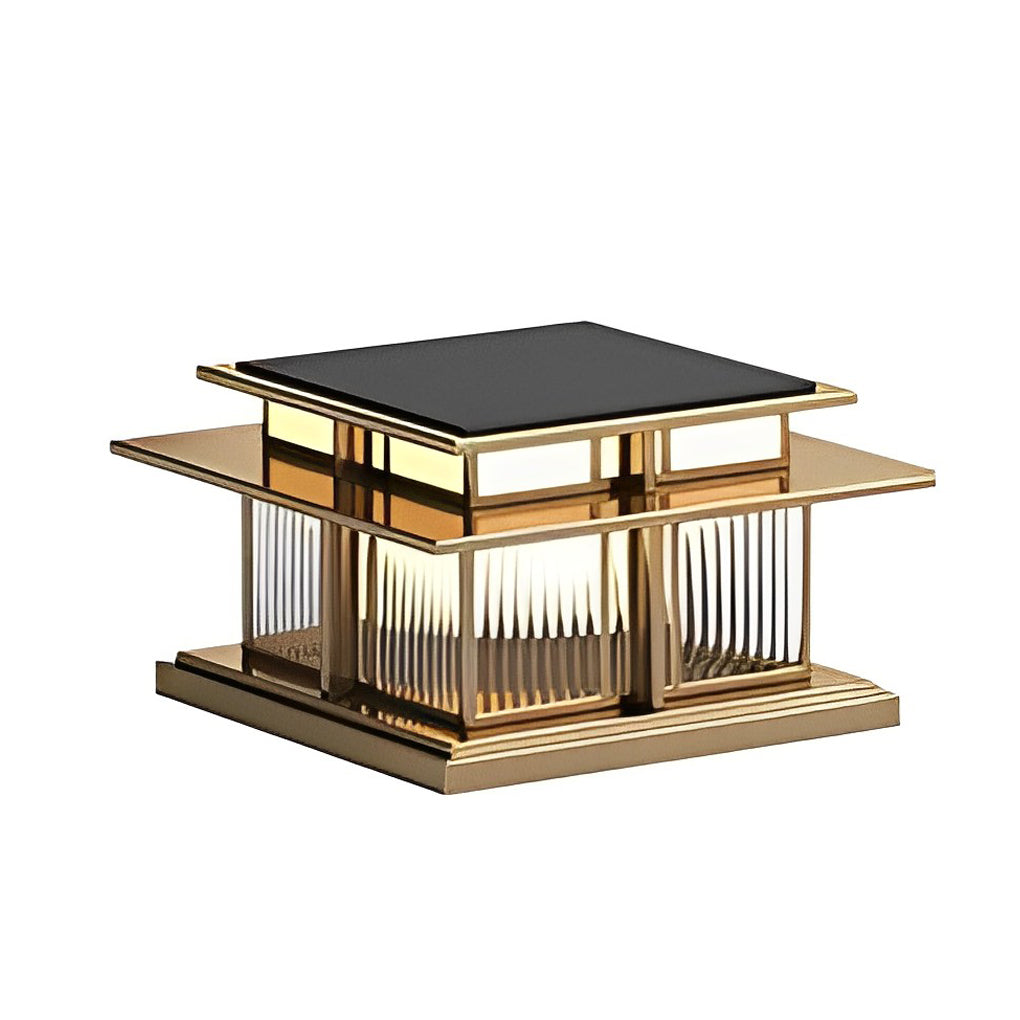 Modern Square Outdoor Pillar Light — Stainless Steel & Copper, LED 3000K, IP65, Brass or Black, Solar or Hardwired