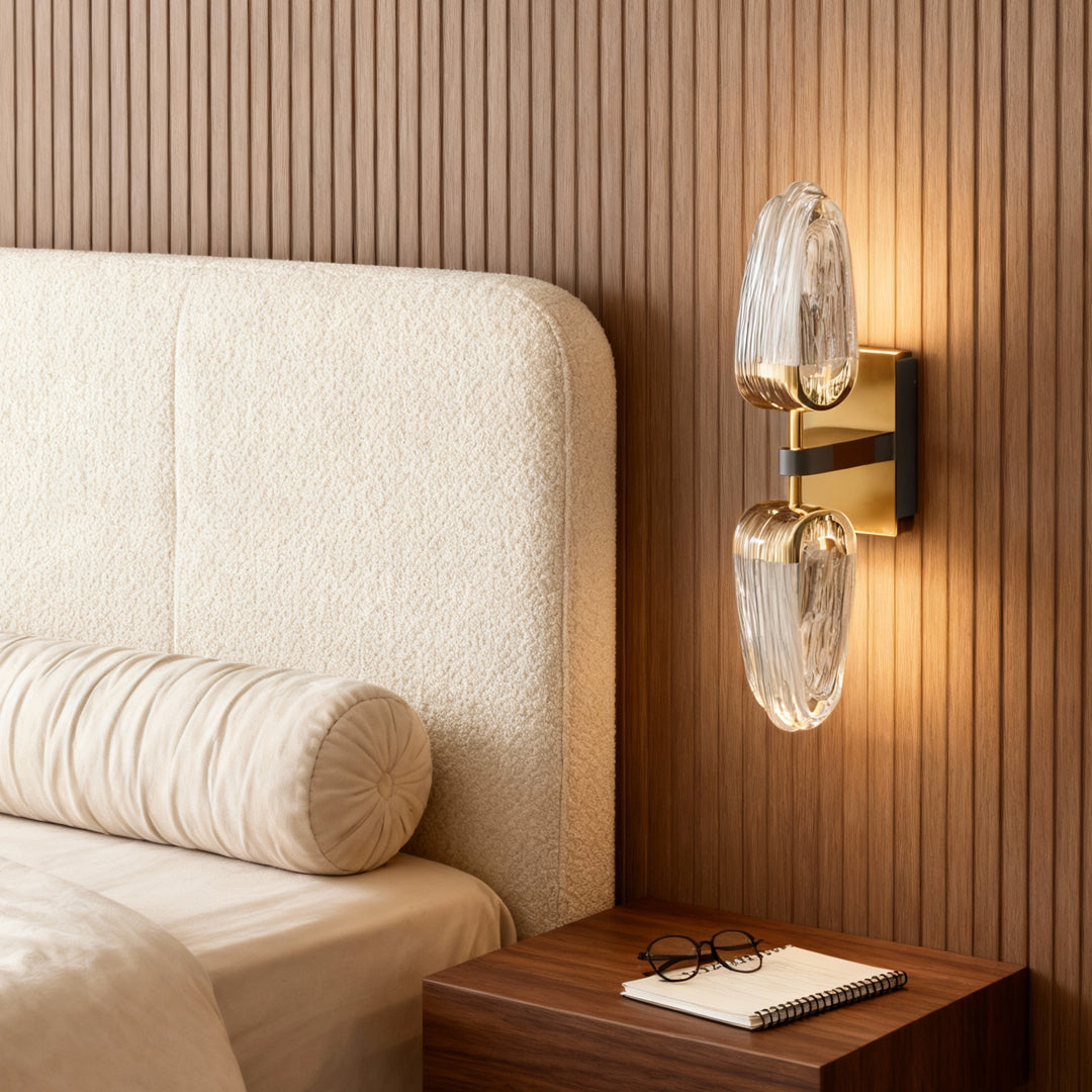 Symmetrical Dual-Head Wall Sconce — Gold-Gray Aluminum, White Acrylic, 15W LED, Three-Color Dimming (3000K/4500K/6000K)