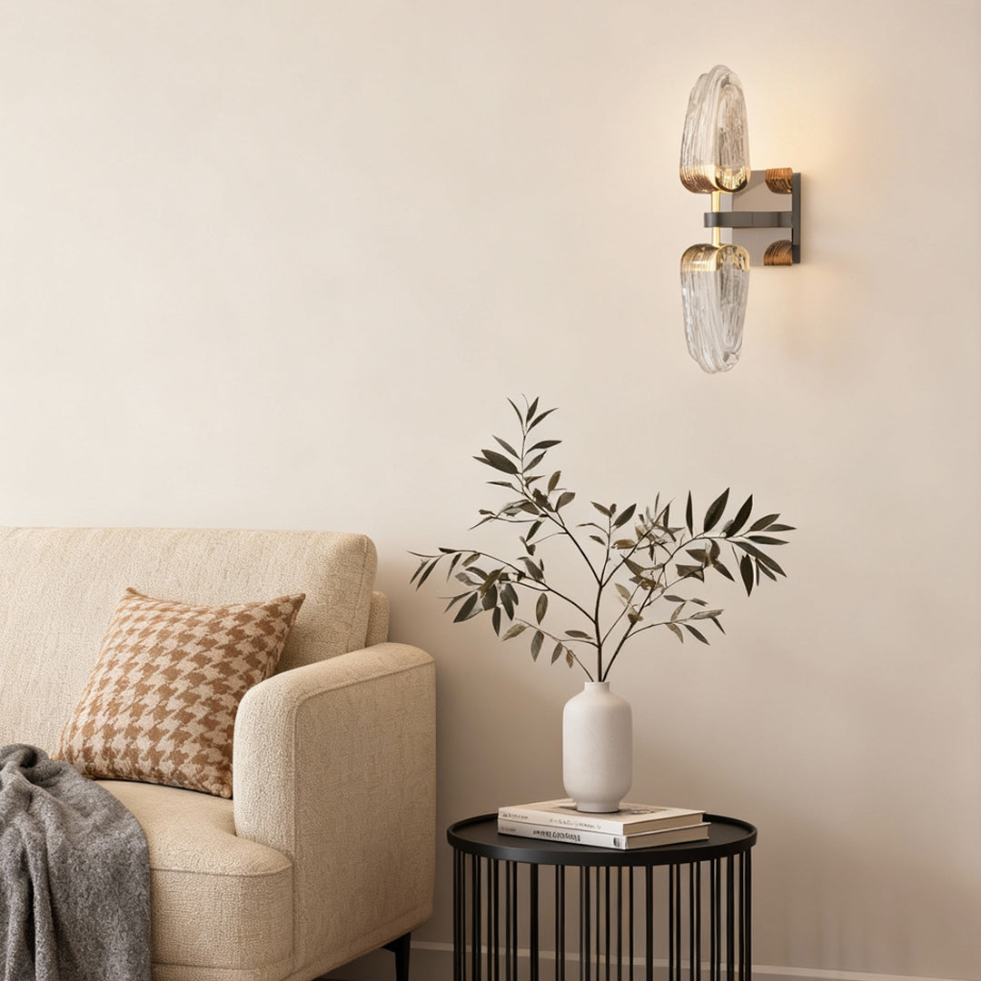 Symmetrical Dual-Head Wall Sconce — Gold-Gray Aluminum, White Acrylic, 15W LED, Three-Color Dimming (3000K/4500K/6000K)