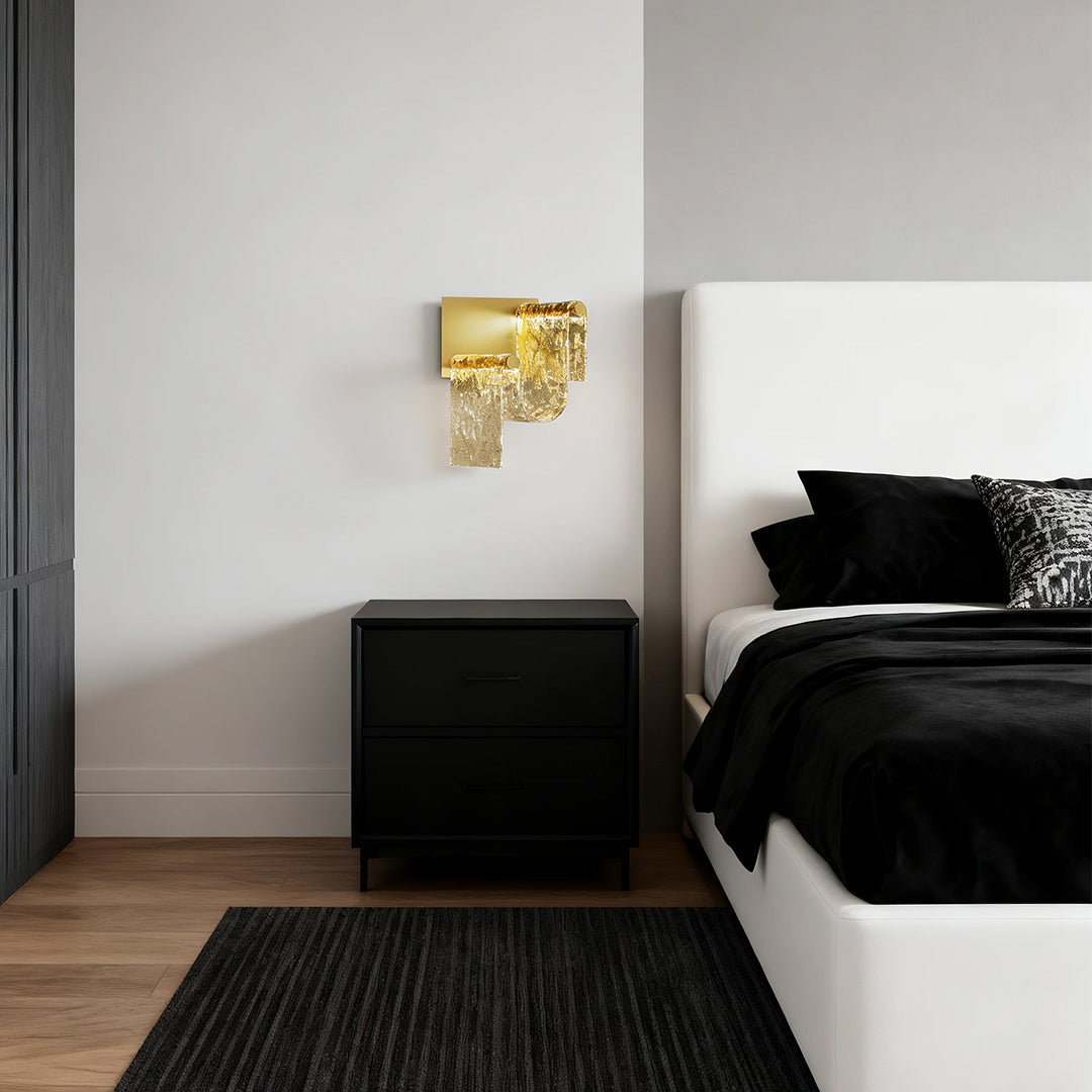 Italian Light Luxury Wall Sconce — Gold Metal, Amber Glass, LED, 9W / 11W, 3000K Warm White