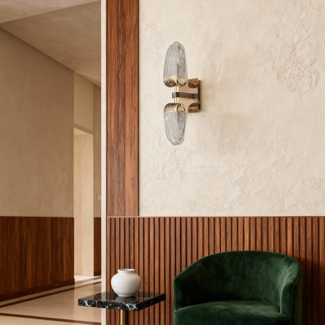 Symmetrical Dual-Head Wall Sconce — Gold-Gray Aluminum, White Acrylic, 15W LED, Three-Color Dimming (3000K/4500K/6000K)