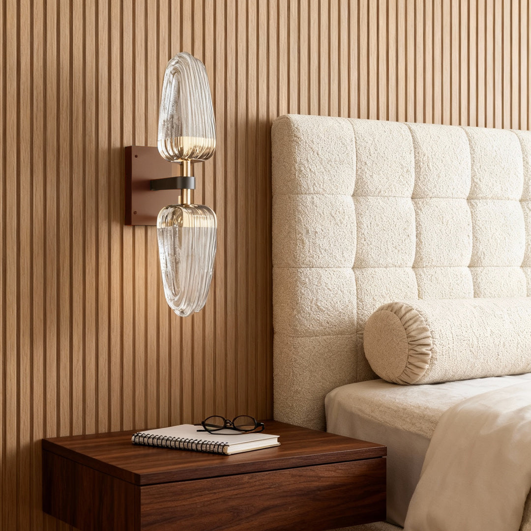 Symmetrical Dual-Head Wall Sconce — Gold-Gray Aluminum, White Acrylic, 15W LED, Three-Color Dimming (3000K/4500K/6000K)