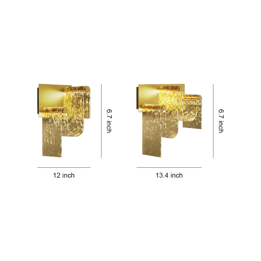 Italian Light Luxury Wall Sconce — Gold Metal, Amber Glass, LED, 9W / 11W, 3000K Warm White