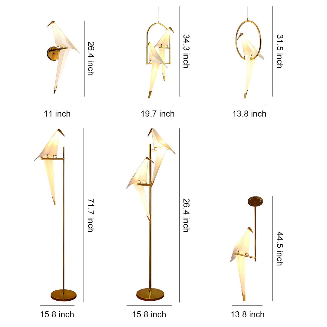 Origami Crane Wall Sconce — PP & Metal, Gold Accent, LED 6W, 3000K Warm White