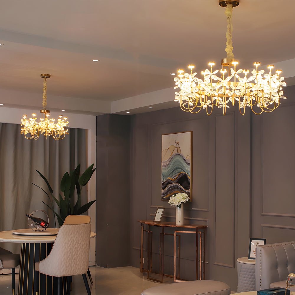 Flower Crystal Chandelier — Gold Iron, 24-Light LED, Three-Step Dimming (3000K/4500K/6000K)