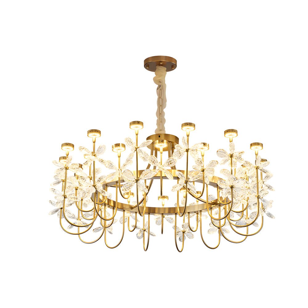 Flower Crystal Chandelier — Gold Iron, 24-Light LED, Three-Step Dimming (3000K/4500K/6000K)