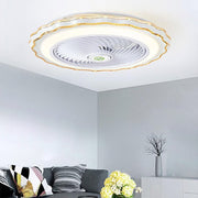 Modern Bladeless Ceiling Fan with Light and Remote in Goldish White, Crown-Shaped Design
